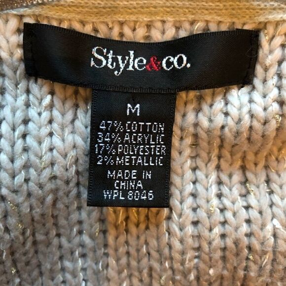 Style and Co. two tone open front sweater; cream and light brown Medium - Picture 3 of 7